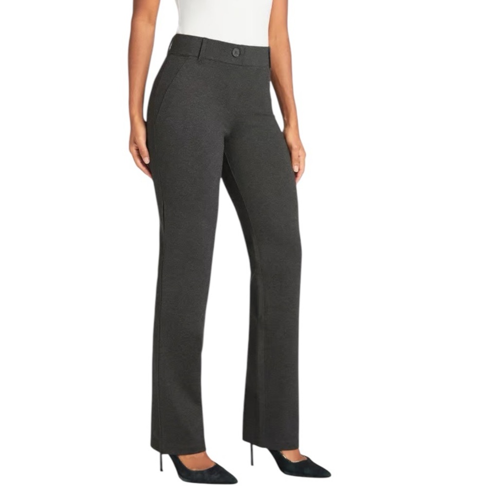 Betabrand Classic Dress Pant Yoga Pant Gray Pinstripe Straight W1056 Sz M